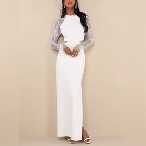 NEW Lulu’s Bragging Rights White Lace Long Sleeve Column Maxi Dress XL